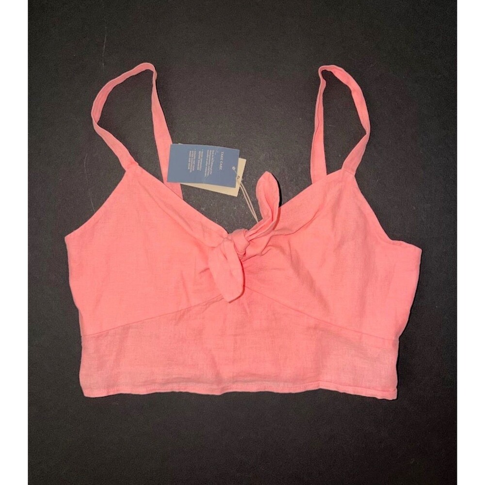 NEW Universal Thread Women's Tie front shirt M Coral Pink Linen crop tank top